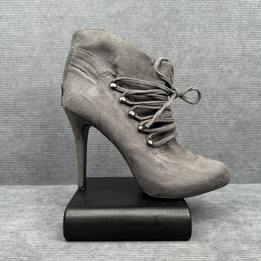 Forever Margreet-33 Grey Faux Suede Lace Up Stiletto Ankle Boots Womens 9 Y2k